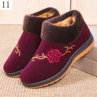 Giày Vải Cotton Lót Lông Cừu Dày Một Lớp Chống Trượt Giữ Ấm Mùa Đông Dành Cho Phụ Nữ Trung Niên