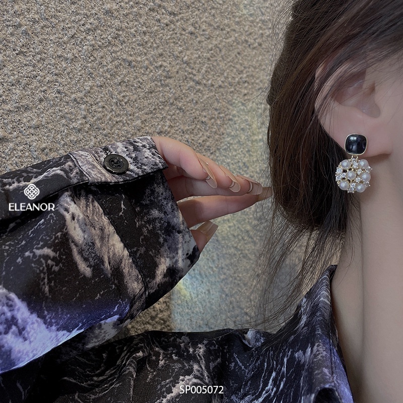 Bông tai nữ chuôi bạc 925 Eleanor Accessories hình vuông gắn ngọc nhân tạo phụ kiện trang sức 5072