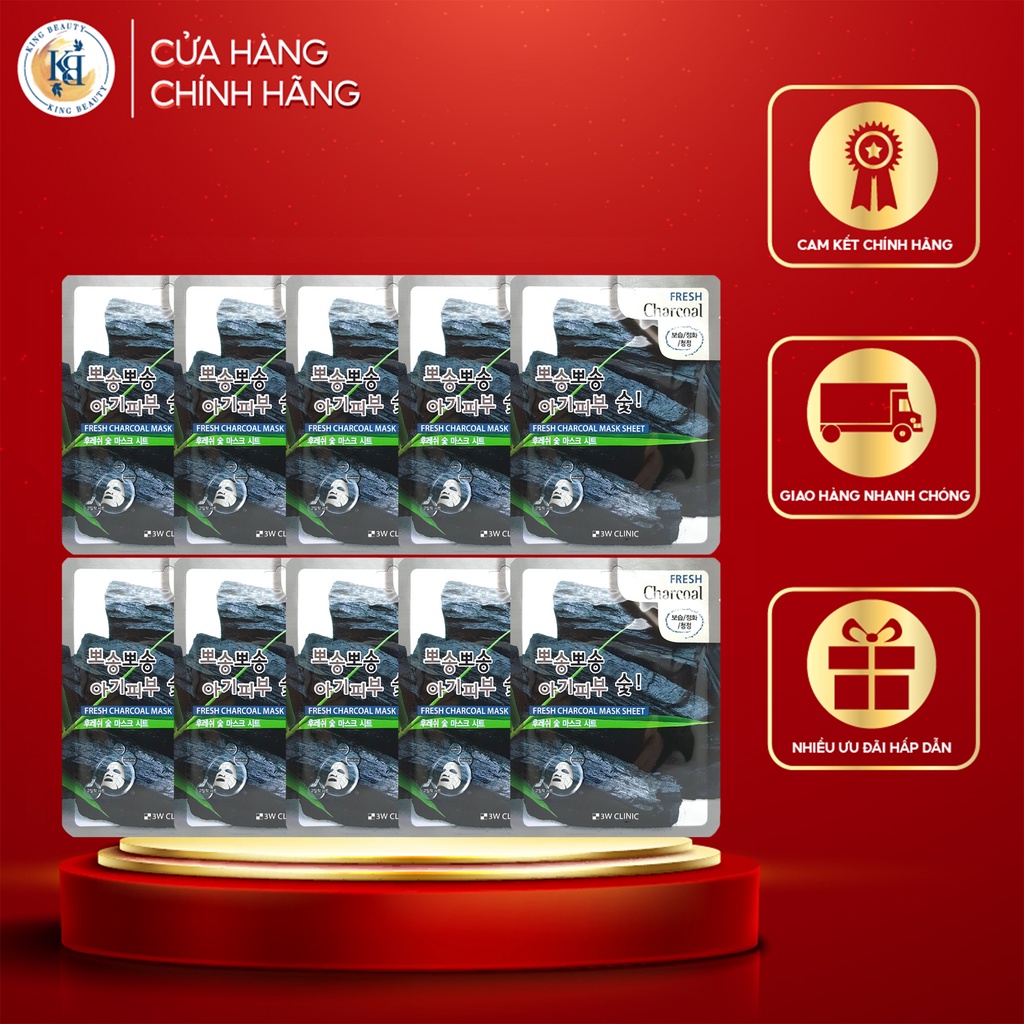 Combo 10 Mặt nạ chăm sóc da chiết xuất từ than hoạt tính 3W Clinic Mask Sheet 23ml x 10