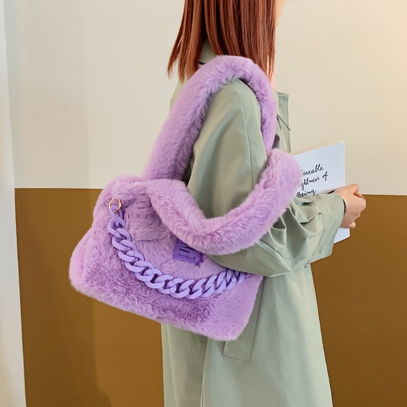 Túi Xách Đeo Vai Phủ Bông Phối Dây Xích Thời Trang Nữ Mới 2022