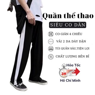 Quần 1 sọc thể thao nam suông và bo chất liệu thể thao dày dặn phù hợp với mọi lứa tuổi