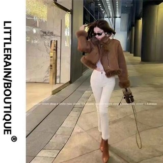 Áo khoác lửng da lộn lót lông
