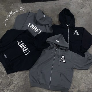 Áo hoodie zip basic xám ”abbey" nam nữ - form rộng