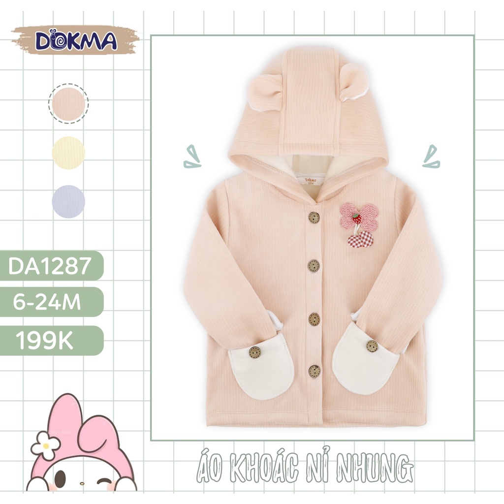 DA1287 Áo khoác nhung dày lót bông mềm mịn bé trai/ bé gái Dokma
