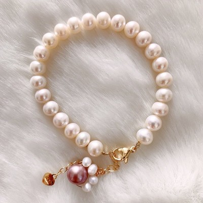 Vòng Tay Ngọc Trai 6ly Mix Charm Hình Mèo Hồng - Ngọc Trai Trường Thịnh