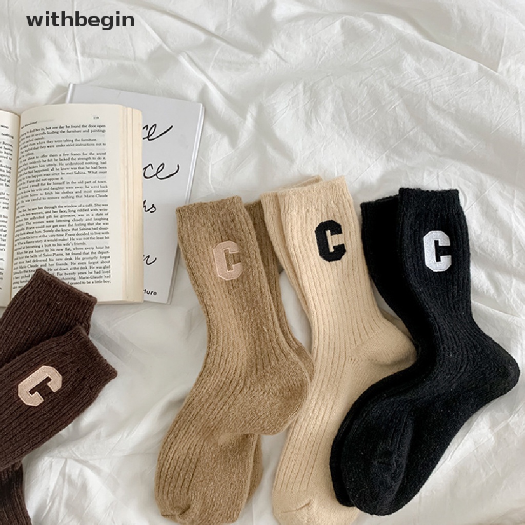1 Đôi Vớ Giữ Ấm Màu Trơn In Chữ Đơn Giản Phong Cách Hip Hop Thời Trang Thu Đông Cho Nữ
