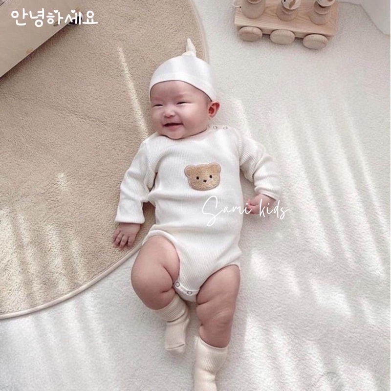 bộ liền thân dài tay kèm mũ cotton gân mềm mỏng thoáng cho bé 5-15kg SAMIKIDS