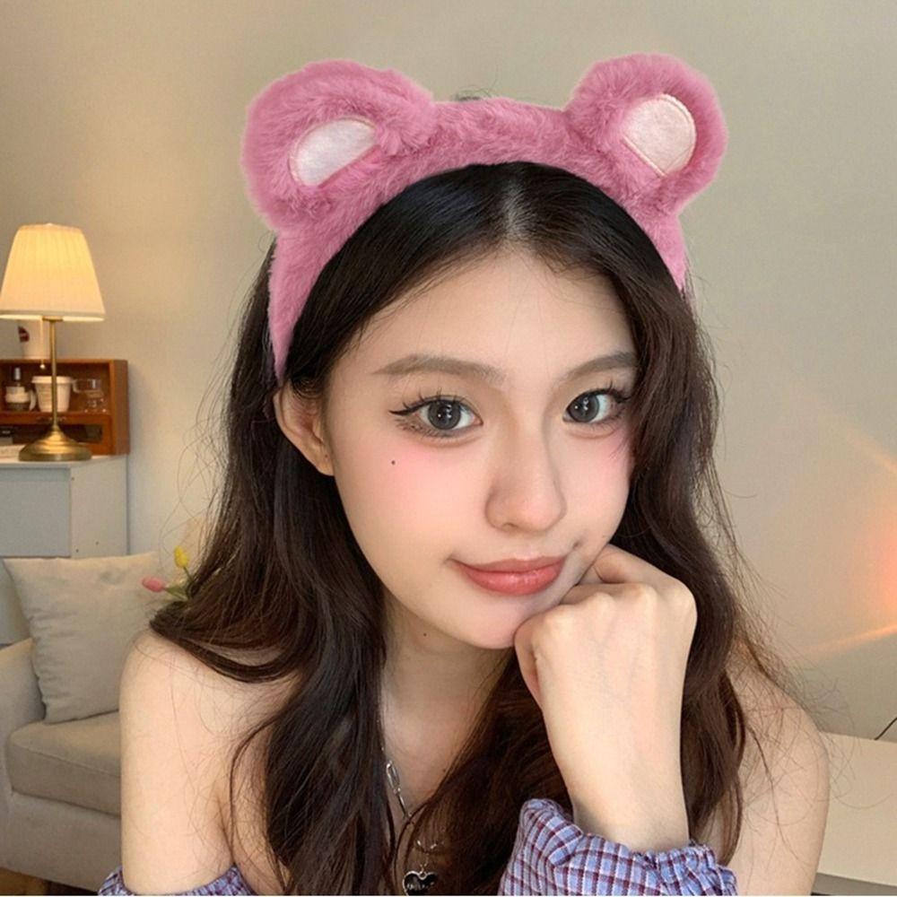 FORBETTER Băng đô cài tóc rửa mặt Phủ Lông Màu Hồng In Họa Tiết Hoạt Hình Dễ Thương Chống Trượt Tiện Dụng Cho Nữ