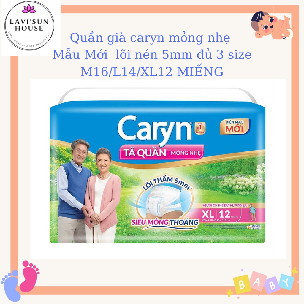 (TẶNG 2 MIẾNG)Tã quần người lớn caryn mỏng nhẹ size M16,caryn L14,XL12 chống tràn,bĩm quần caryn dành cho người già