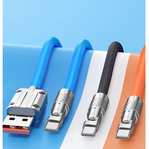 Dây sạc nhanh 120W 6A Loại C iOS 180 độ xoay Silicone Coated Game USB Pin cho iPhone Huawei Super Xiaomi 13 pro 14
