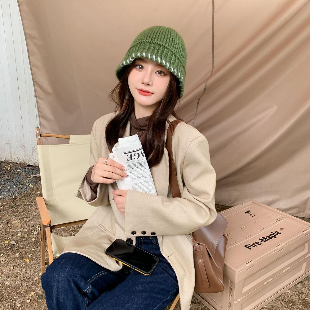 Mũ Len Dệt Kim Dày Dặn Phối Màu Tương Phản Thời Trang Mùa Đông Cho Nam Và Nữ