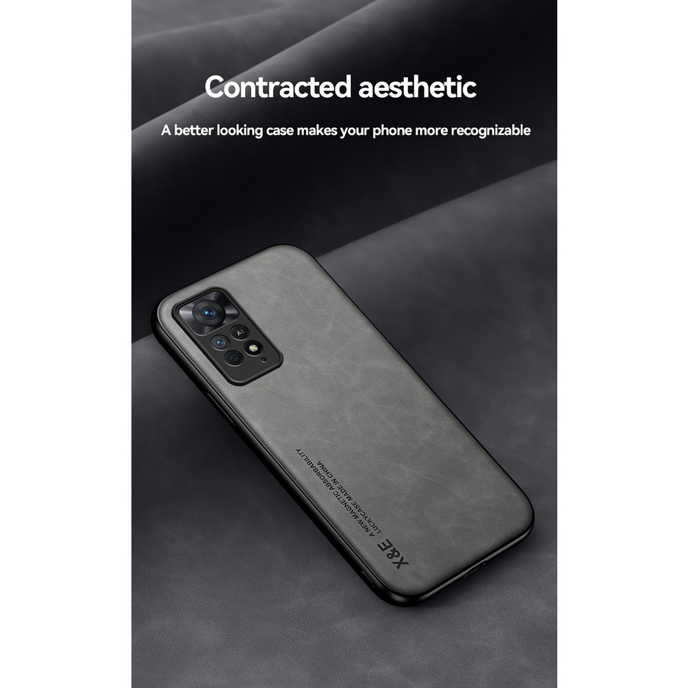 Ốp Điện Thoại Da Nam Châm Phối Khung Kim Loại Dành Cho xiaomi redmi note 11 pro 4g 5g note 11 note 11s 4g