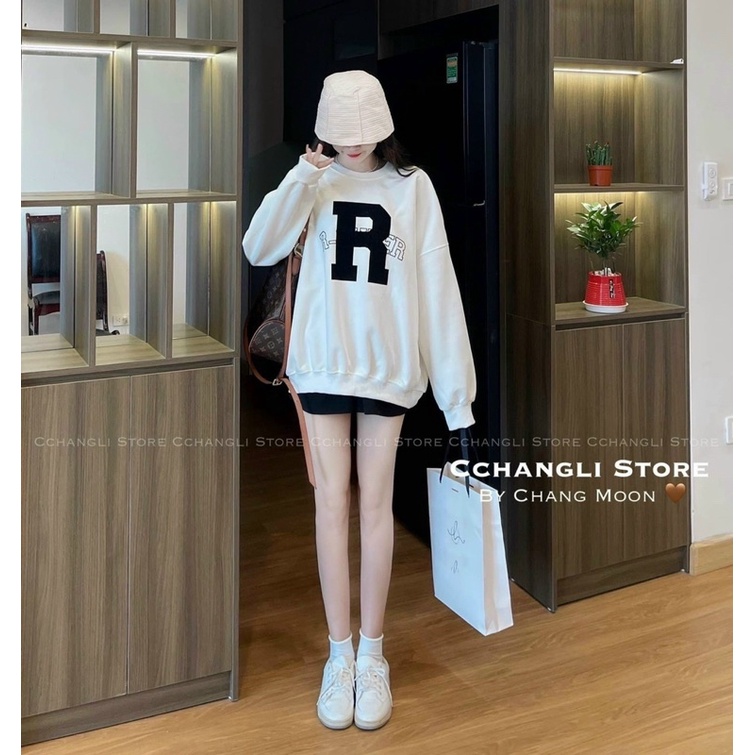 áo nỉ SWEATER cổ tròn tay bo tay dáng rộng in chữ R 3️⃣1️⃣5️⃣8️⃣