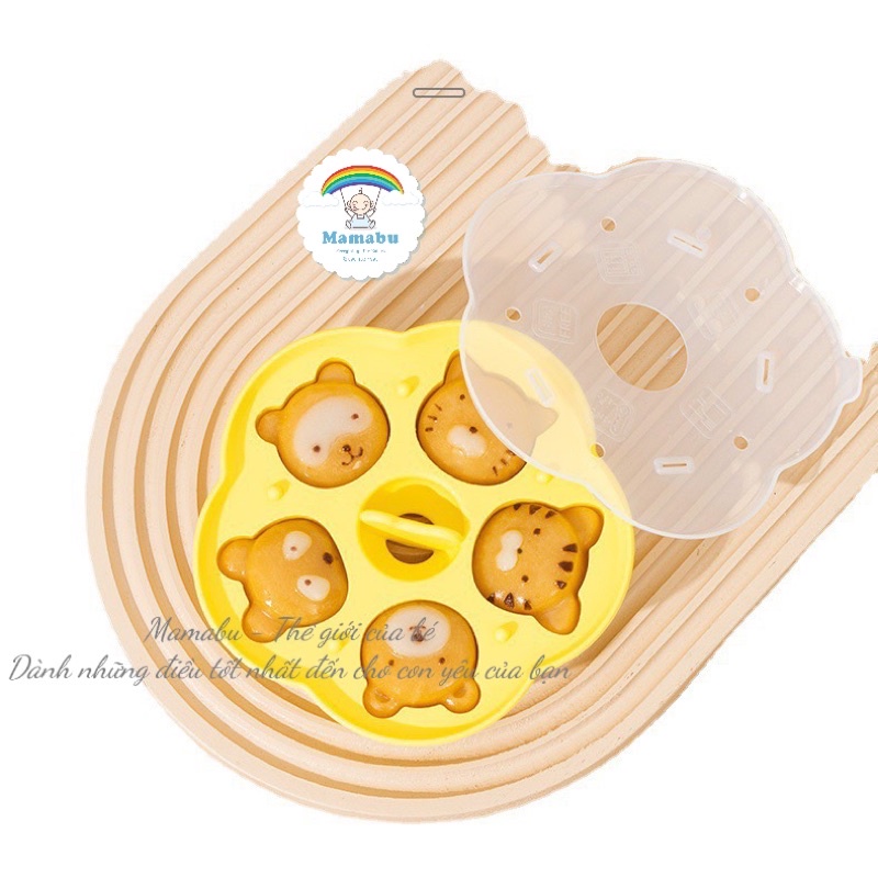 Khuôn Silicon Tròn Làm Bánh Flan, Thạch Pudding, Khuôn Hấp Bánh, Nướng Bánh Có Nắp Đậy Hình Con Vật Dễ Thương Mamabu