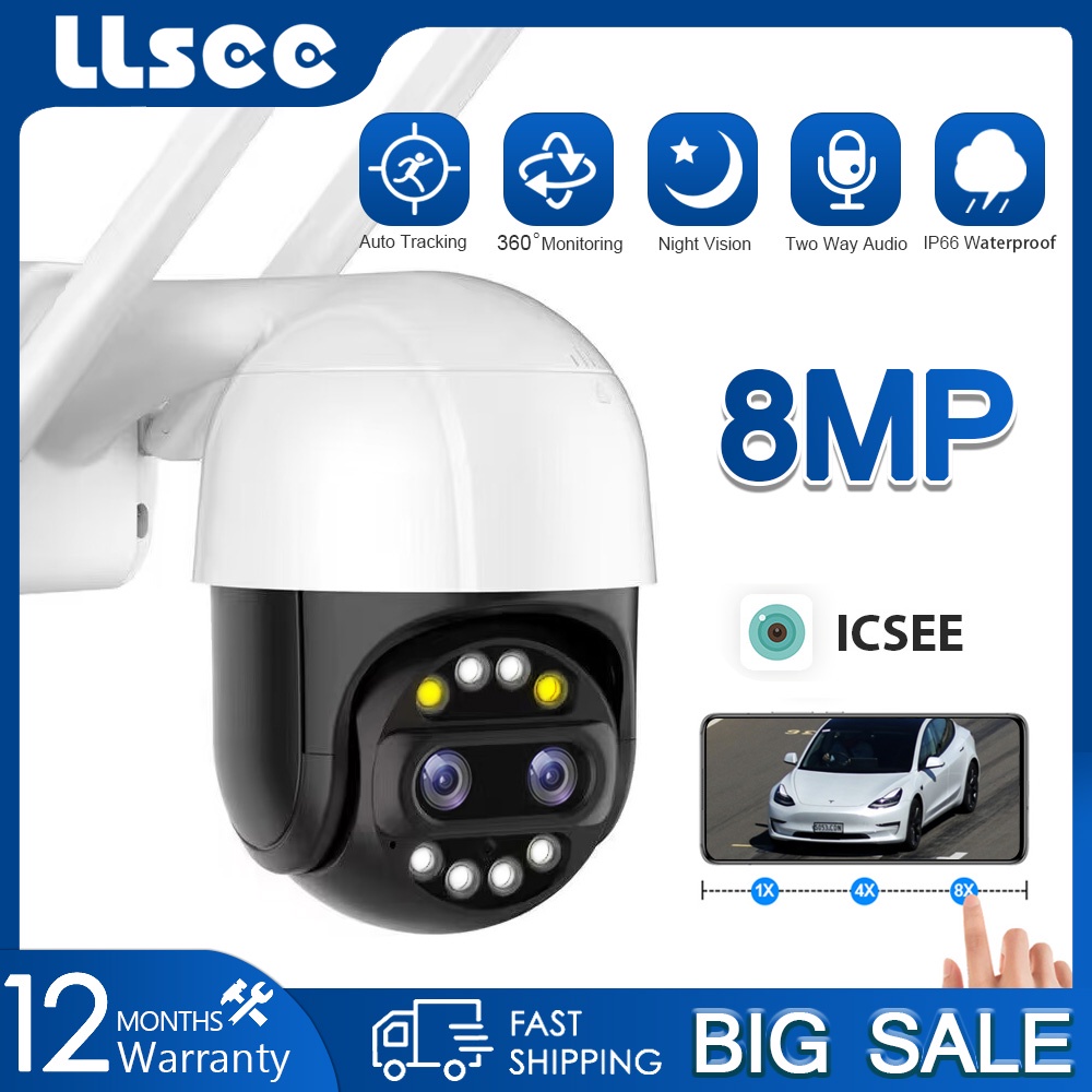 LLSEE icsee camera 2 mắt wifi không dây HD 8MP 4k 8X zoom quang PTZ camera 360 độ tầm nhìn ban đêm theo dõi chuyển động trò chuyện hai chiều