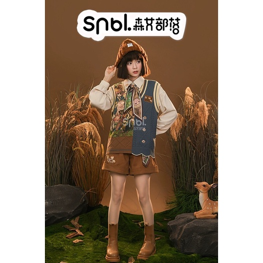 YAS0400-Set quần áo retro mùa thu SNBL