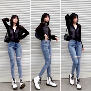 QUẦN SKINNY JEANS LƯNG CAO RÁCH CẮT- hình thật ảnh bìa