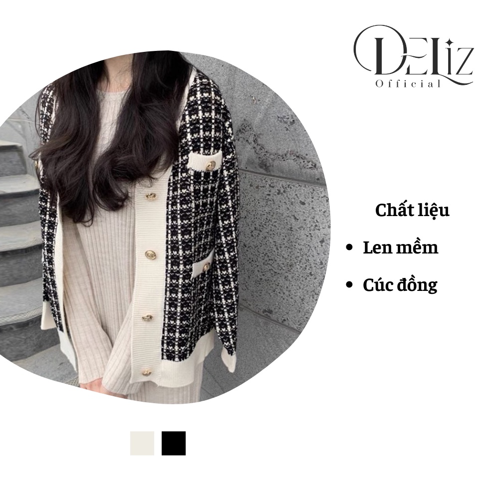 Áo khoác cardigan len sang chảnh DELIZ, khoác len dáng ngắn kim tuyến phong cách Hàn Quốc