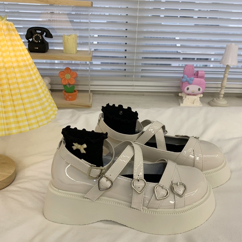 Giày Lolita Nữ Quai Đan Chéo Khoá Trái Tim Xinh Xắn