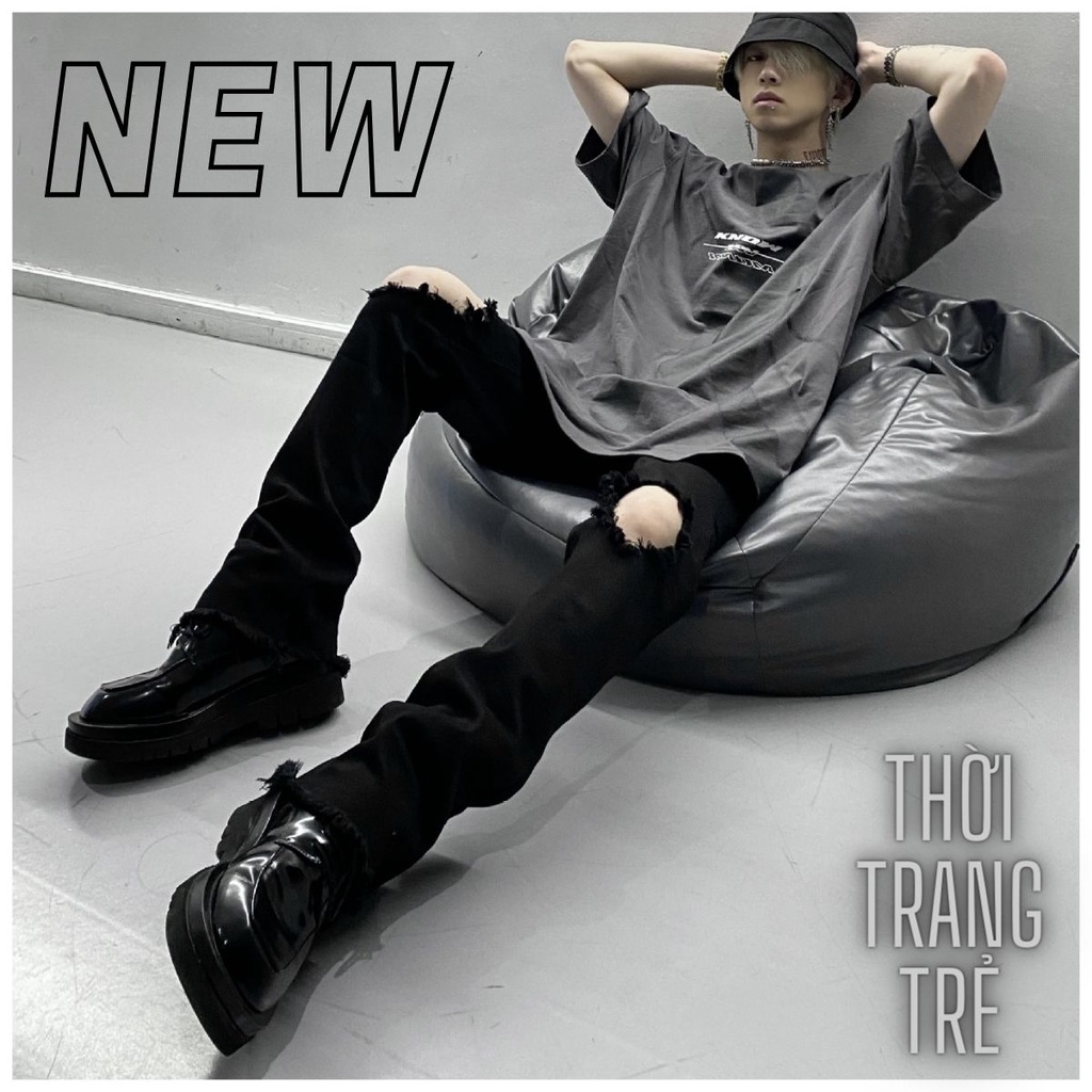 Quần Jean nam ống loe rách gối cool ngầu cực chất - Thoitrangtre - Quần bò nam Unisex chuẩn shop cá tính cực đẹp