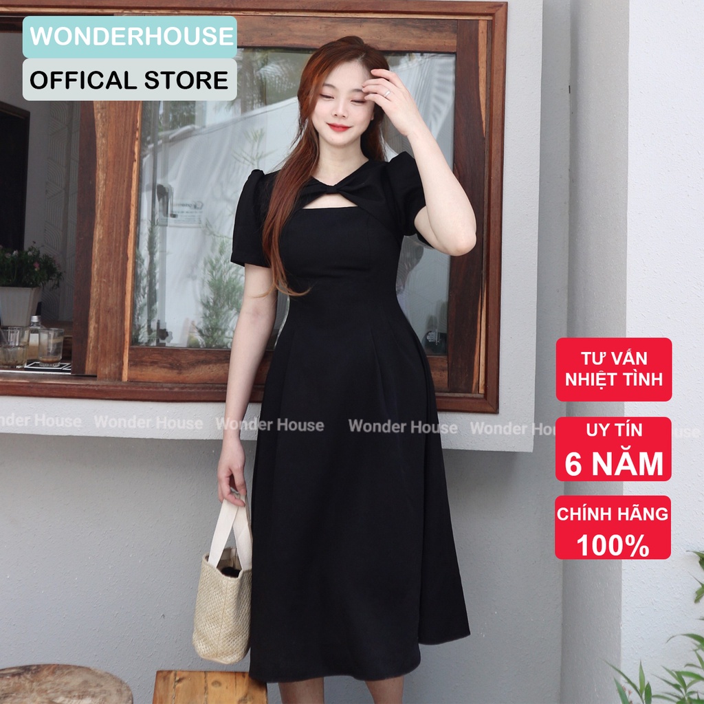 Đầm thiết kế Wonderhouse cổ xoắn tay ngắn dáng A xòe nhẹ đi tiệc, dạo phố sang chảnh - Tera Dress