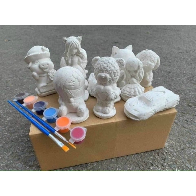 set bộ 10 tượng thạch cao và phụ kiện bút,mực tô màu cho bé