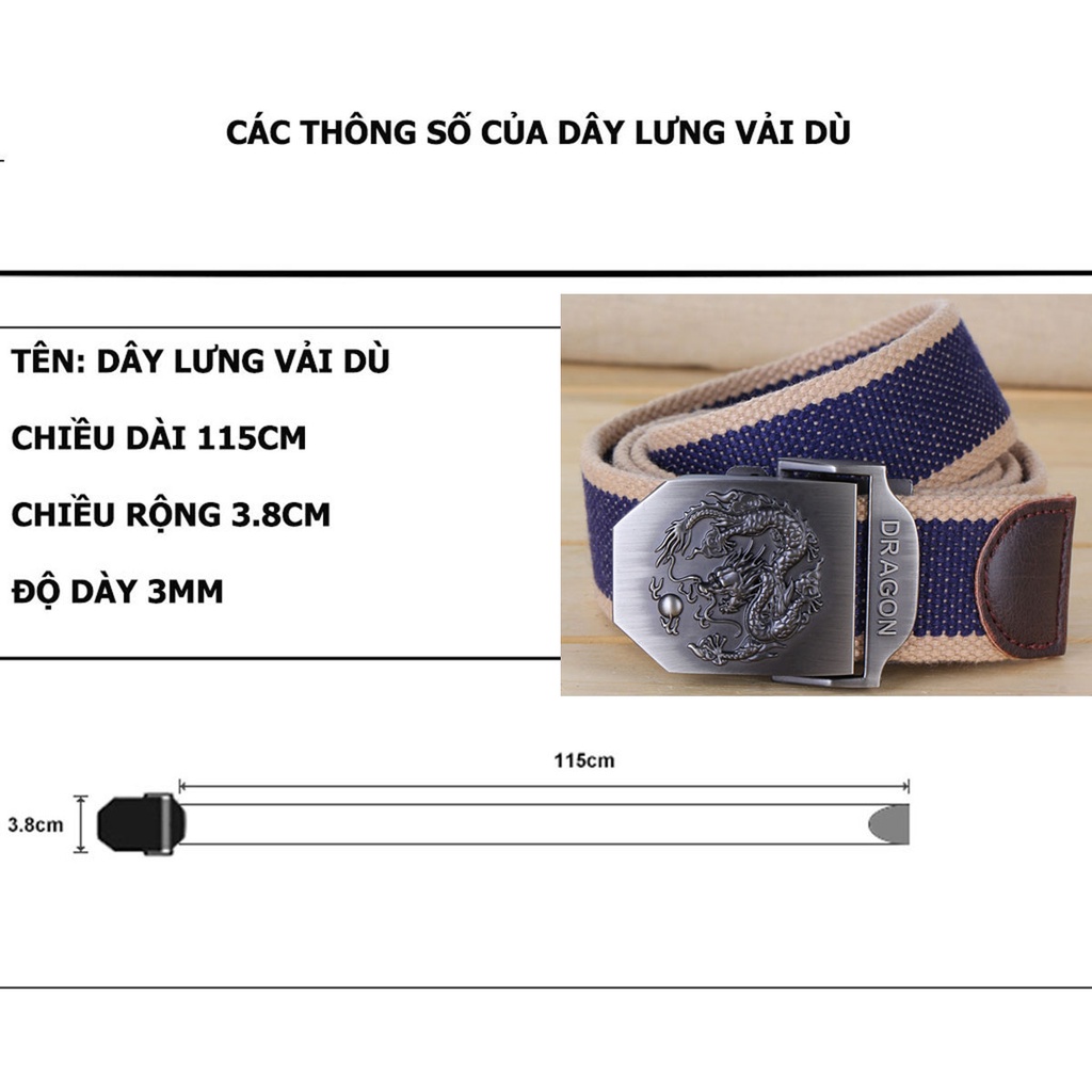 Dây Lưng Vải Bố Mặt Thép Không Ghỉ Phong Cách, Dây Nịt Lưng Nam Vải Dù Siêu Bền