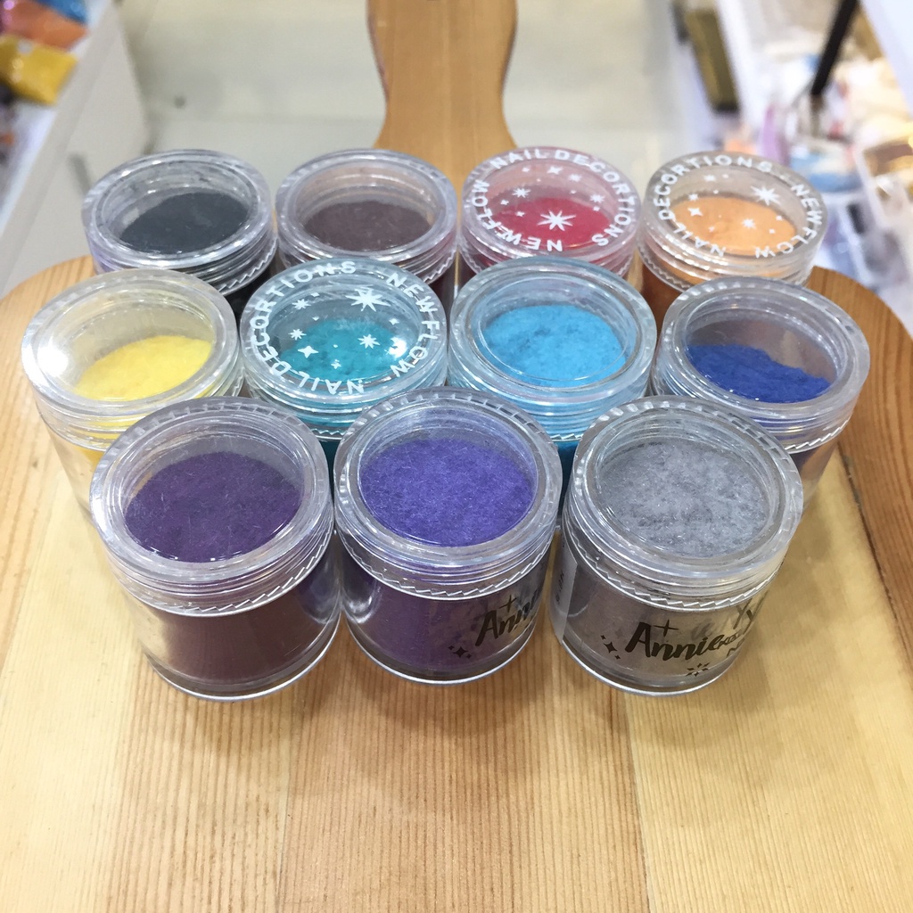 Set 11 hủ bột nhung màu ngẫu nhiên nhung phủ trang trí móng, phụ kiện, dụng cụ trang trí móng