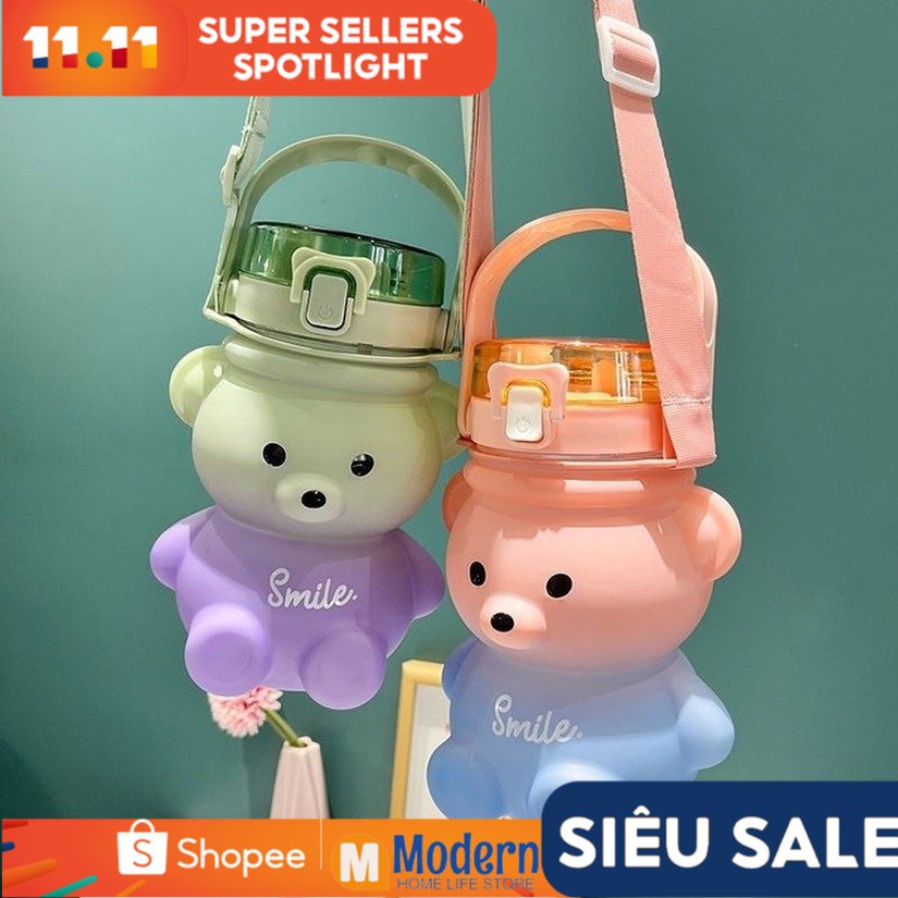 Bình nước con Gấu 1.1L /1.4 lít, lọ nước cute, Bình đựng nước, bình uống nước cho bé tặng kèm phụ kiện đáng yêu bình sữa cho bé