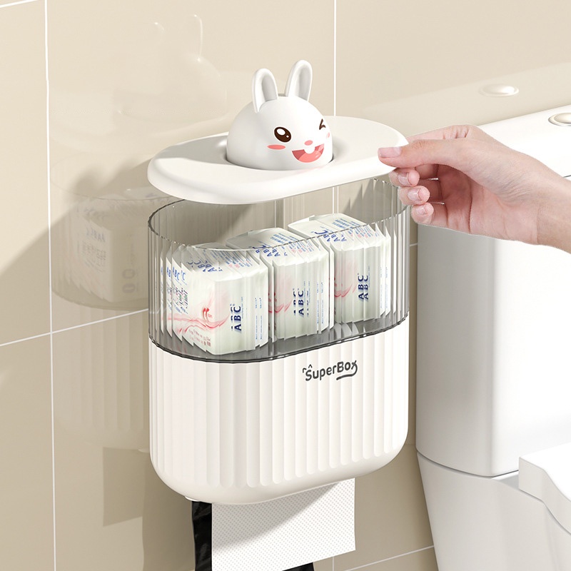 Hộp Đựng Khăn Giấy Cuộn Họa Tiết Hoạt Hình Chống Thấm Nước Tiện Dụng Cho Nhà Tắm