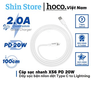 Cáp sạc nhanh hoco x56, dây sạc nhanh pd 20w độ dài cáp 1m dây bện nylon -shinstore