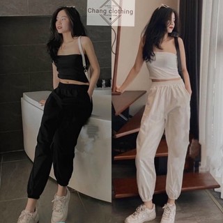 Quần jogger KAMILA nữ nỉ ống rộng bo gấu nhung tăm