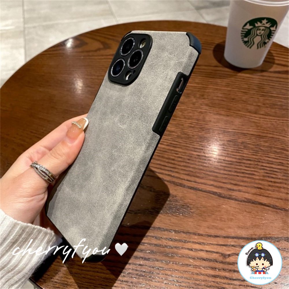 Ốp Điện Thoại Da Cừu Viền TPU Dẻo Màu Trơn Sang Trọng Chống Bám Vân Tay / Rơi Cho IPhone 14 11 13 12 Pro Max