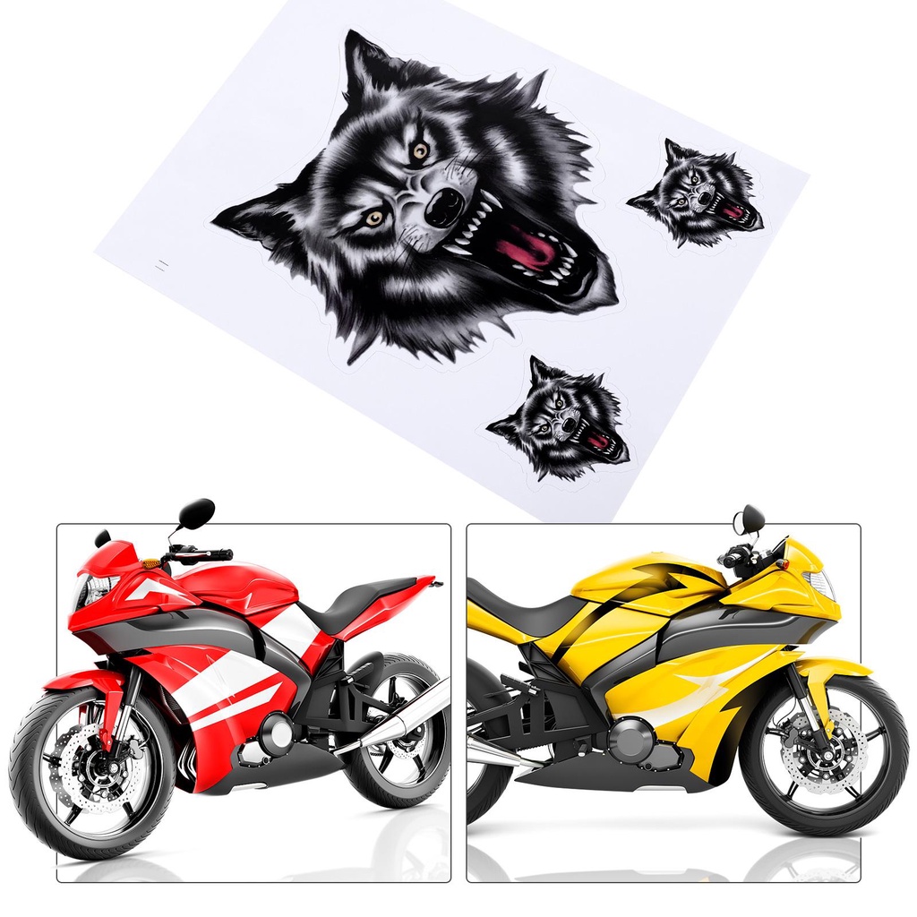 Bộ 3 Miếng Dán Trang Trí Cửa Xe Hơi / Mô Tô Hình Đầu Sói Cá Tính