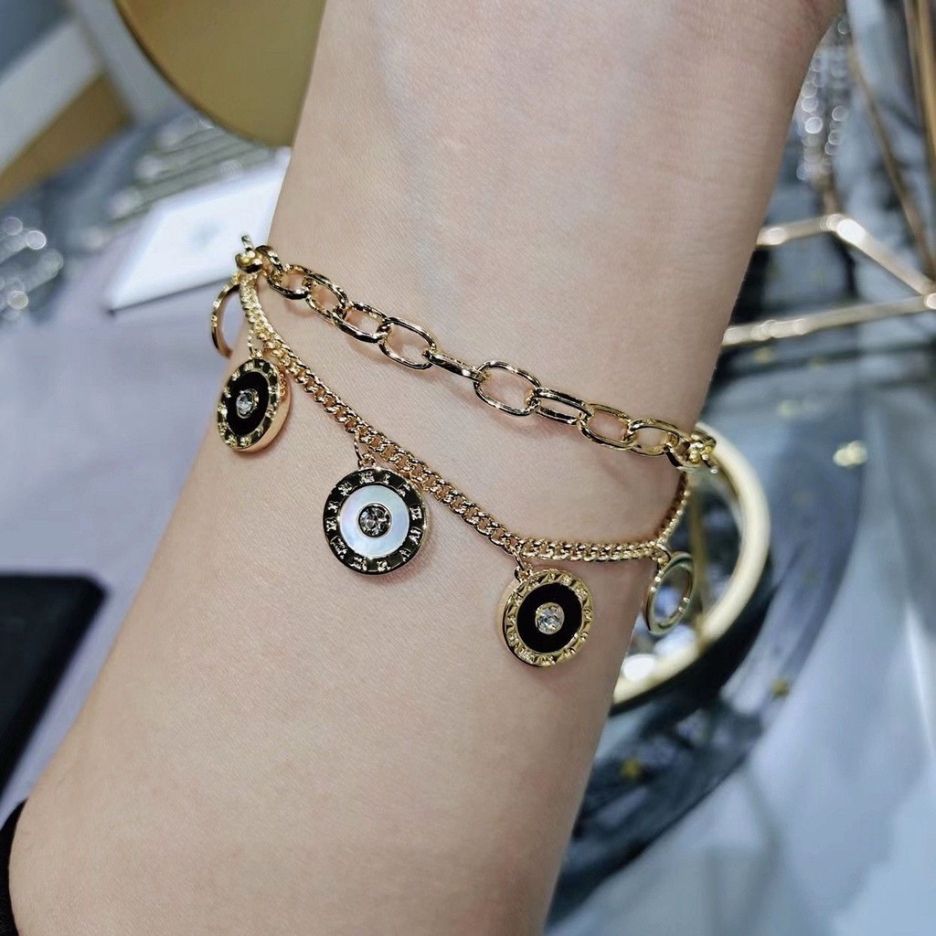 Vòng Đeo Tay Hai Lớp Bằng Kim Loại Titan Mạ Vàng 18K Không Phai Sang Trọng Thanh Lịch Dành Cho Nữ S0K1