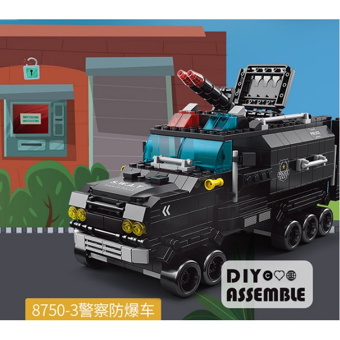 Bộ Đồ Chơi Xếp Hình, Lắp Ghép 1000 Chi Tiết- 6 Trong 1: Xe Cảnh Sát, Xe Cứu Hỏa, Xe Cứu Thương, Xe Xây Dựng, Tàu Sân Bay