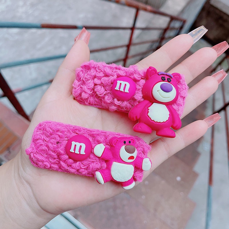 Kẹp Tóc Hình Trái Dâu / Gấu Hoạt Hình Bằng Lông Cừu Dễ Thương Xinh Xắn