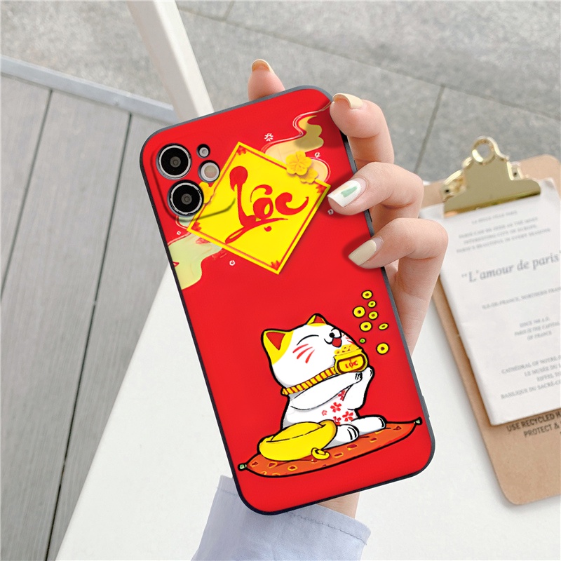 Ốp vuông iphone Mèo Phúc Lộc bảo vệ cam cho 6/6splus/7/7plus/8/8plus/x/xr/xs/11/12/13/14/pro/max/plus/