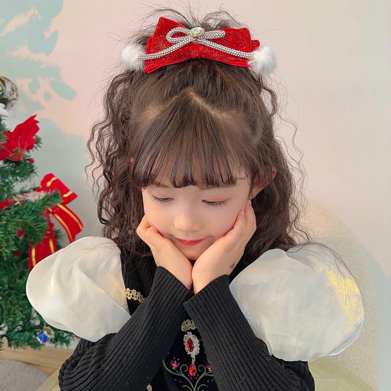 Kẹp Tóc Nơ Đỏ Hồng Phong Cách Công Chúa Dễ Thương Mừng Năm Mới Cho Bé Gái