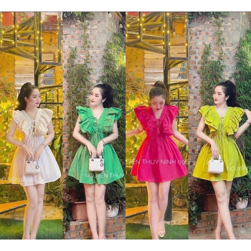 Đầm cánh tiên dáng xòe đan dây chất kate lụa