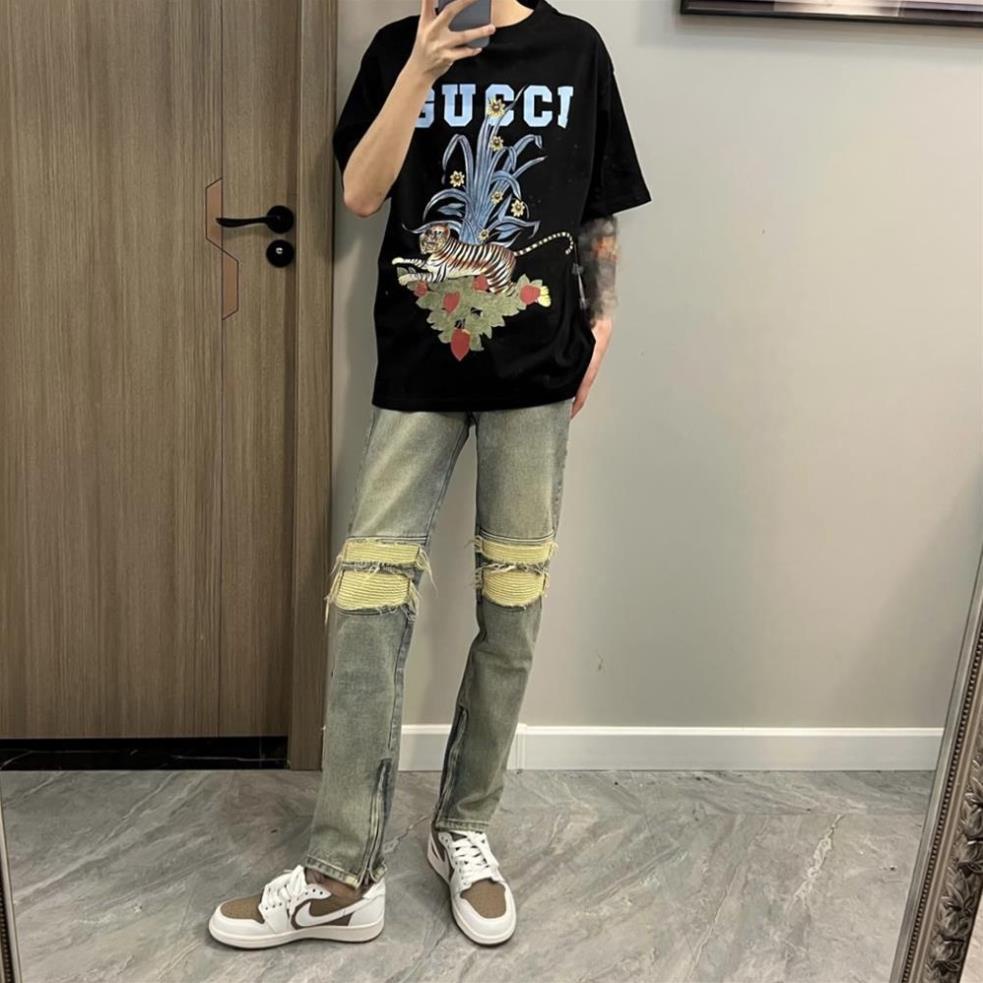 Quần Jeans Dài Ống Rộng Thiết Kế Rách Phối Khóa Kéo Thời Trang Xuân Hè Cho Nam !