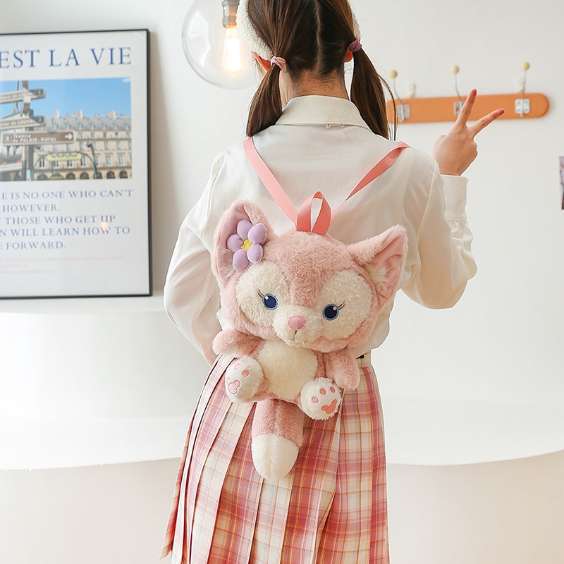 Balo gấu bông hình Cáo Hồng Linabell Disney siêu đáng yêu, túi đeo vai Cáo bông phong cách hoạt hình mềm mịn xinh xắn