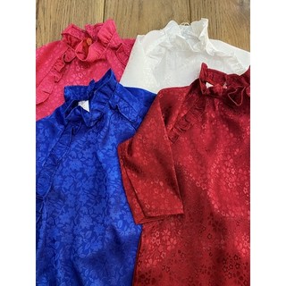 (8-30kg) Set áo dài gấm lụa hoa chìm bé gái (kèm quần lụa đen)