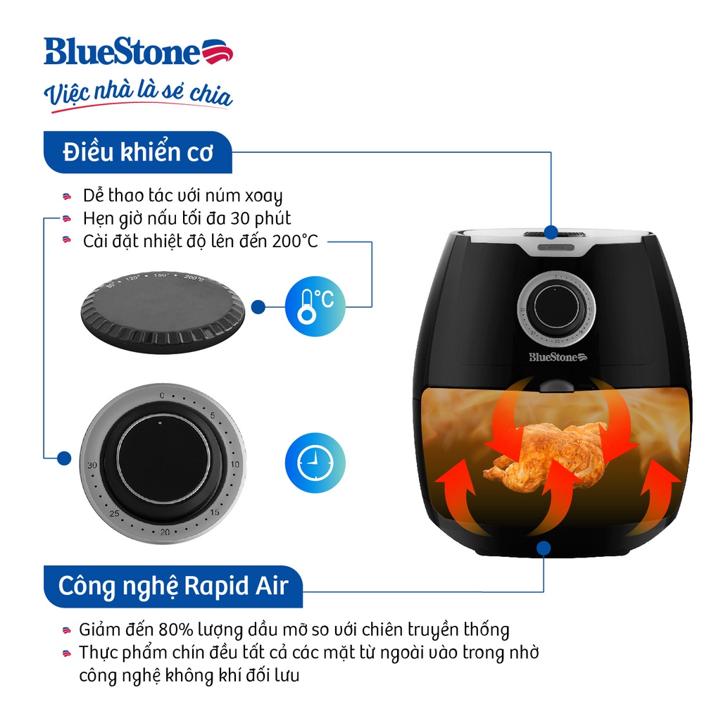 Nồi Chiên Không Dầu Bluestone AFB-5871,Công Suất 1800W - 5.5Lít, Bảo Hành Chính Hãng 2 Năm
