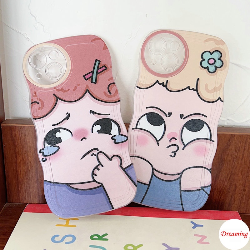 Ốp Lưng Điện Thoại cho iPhone 14 13 12 Mini 11 Pro X XR XS Max SE 2020 7 8 Plus Oval Big Eye Wavy Pattern Motif Cô gái hoa dễ thương