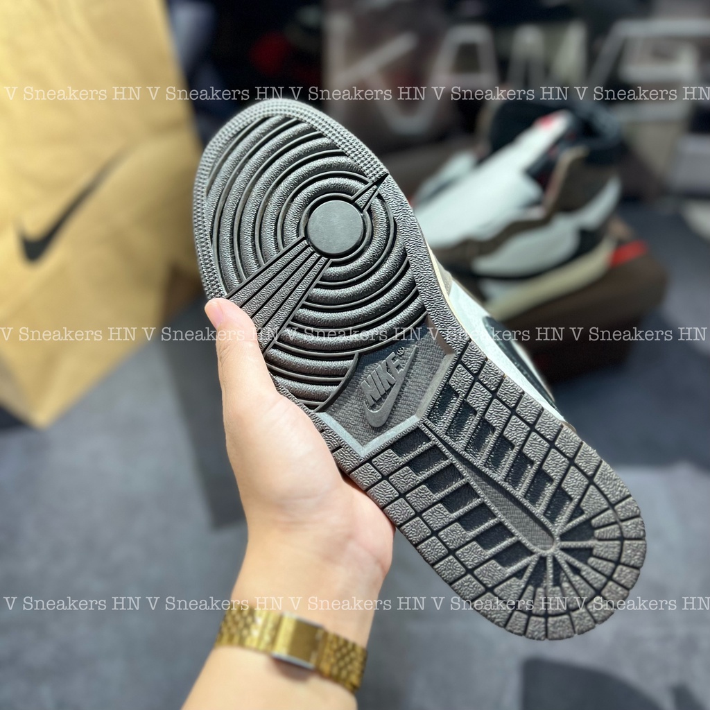 Giày Sneaker Air Jordan 1 High Travis Scott - Phiên bản Xịn Màu Mocha Xanh Rêu Da Bò