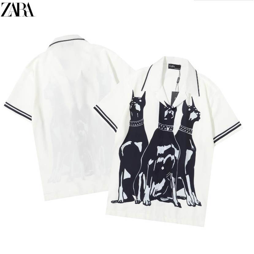 Phong Cách Mới * * ZA * * RA * * Áo Sơ Mi Nam Nữ Tay Ngắn In Hình Doberman