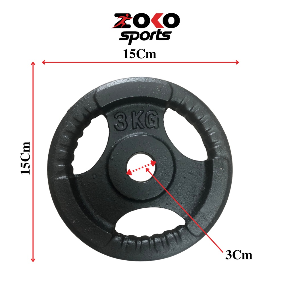 Tạ đĩa gang 3kg, bánh tạ gang, tạ đĩa ba cánh lỗ phi 30 bền đẹp giá tốt sản xuất Việt Nam - SÀI GÒN SPORT