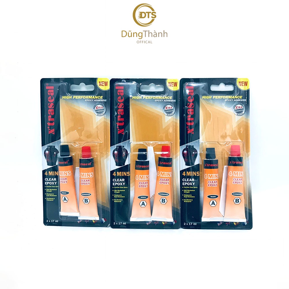 Keo ab dán gốm sứ thủy tinh trang sức kim loại X'TRASEAL 4 Minutes Steel Epoxy khô nhanh đa năng màu trong 17ml x 2tuýp
