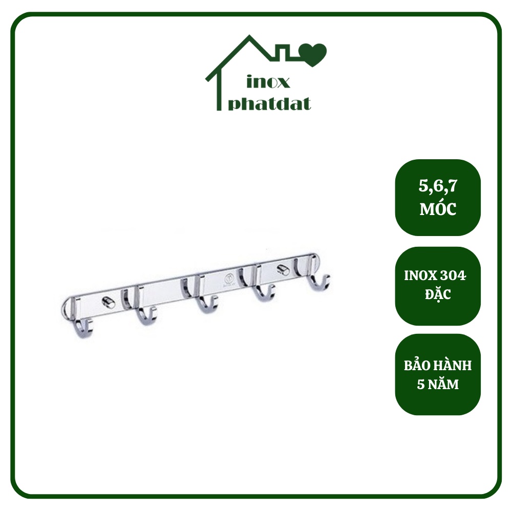 Móc treo đồ nhà tắm Inox 304 PHÁT ĐẠT (từ 5-7 móc) không rỉ sét, Móc áo inox, giá treo inox (SP002):